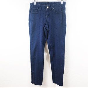 Cachè Blue & Black Studded Skinny Ankle Zip Jeans